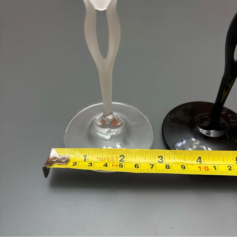 Mikasa TUSCAN Champaign Flutes Tulip Leaf Open Stem 1 Black & 1 Frosted Clear